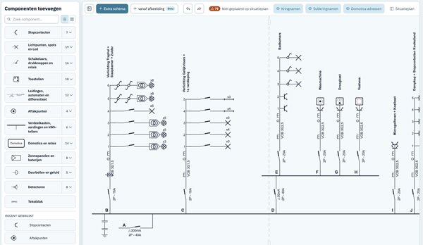 Het geïmporteerde eendraadschema met bewerkbare kringen en symbolen in de editor.