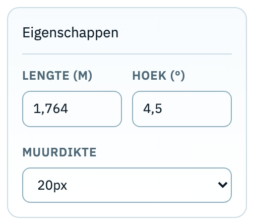 lengte en hoek in het instellingenpaneel