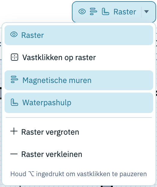 rastermenu met waterpashulp